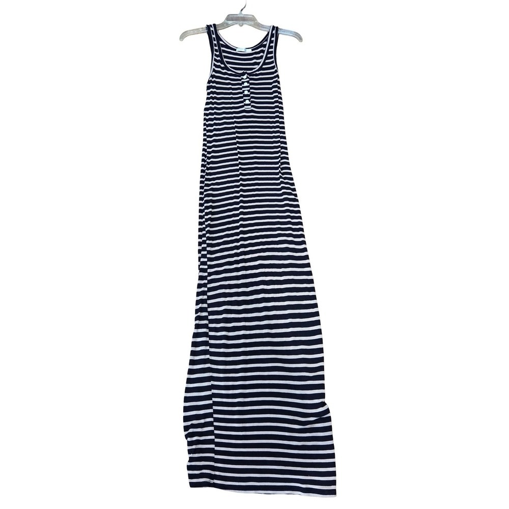 Striped Black White Maxi Dress Henley Racerback Women Small - Picture 4 of 5